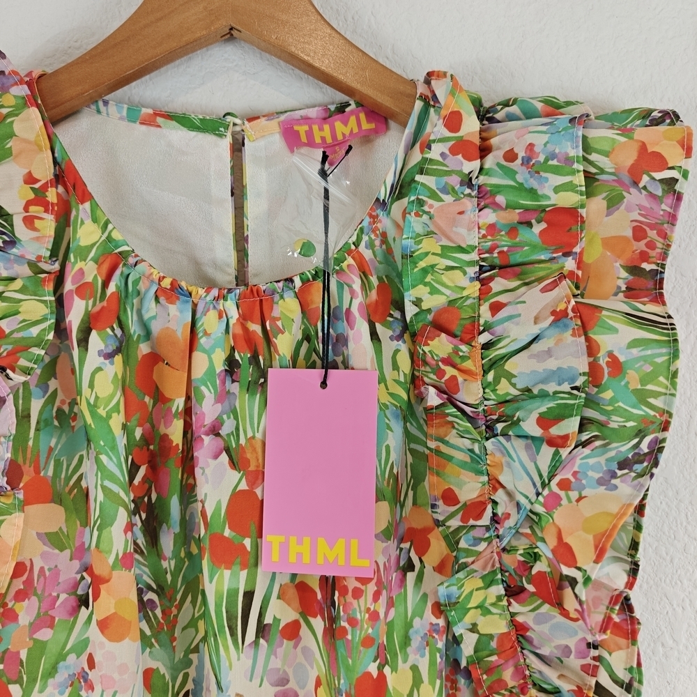 THML NWT Garden Floral Mini Ruffle Sleeve Dress Size Small - Picture 11 of 16